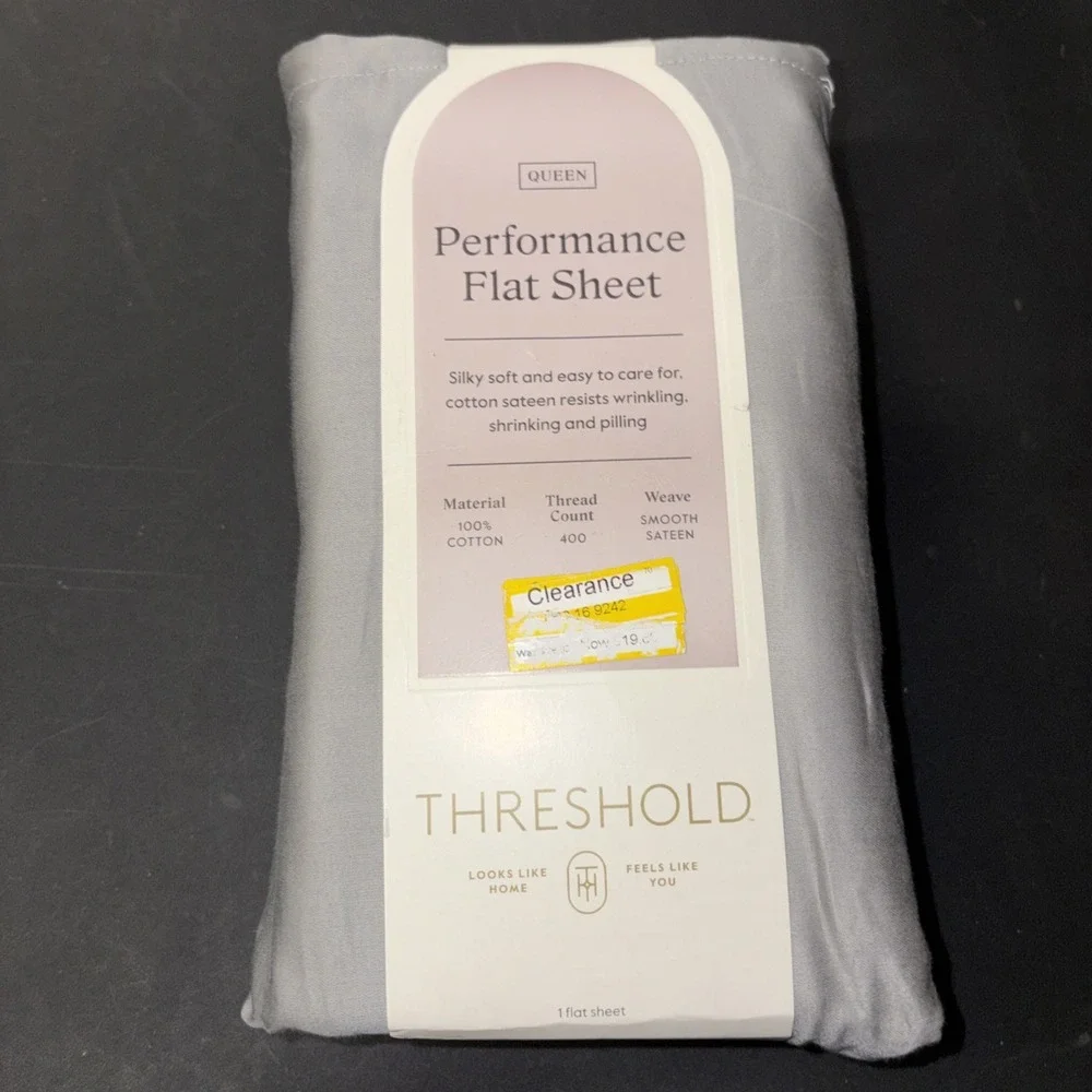 Queen 400 Thread Count Performance Flat Sheet Gray - Threshold: Cotton 28326
